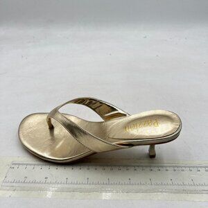 Pazzion Gold Open Toe Kitten Heels Flip Flop Slip On Low Heel Thong Sandal